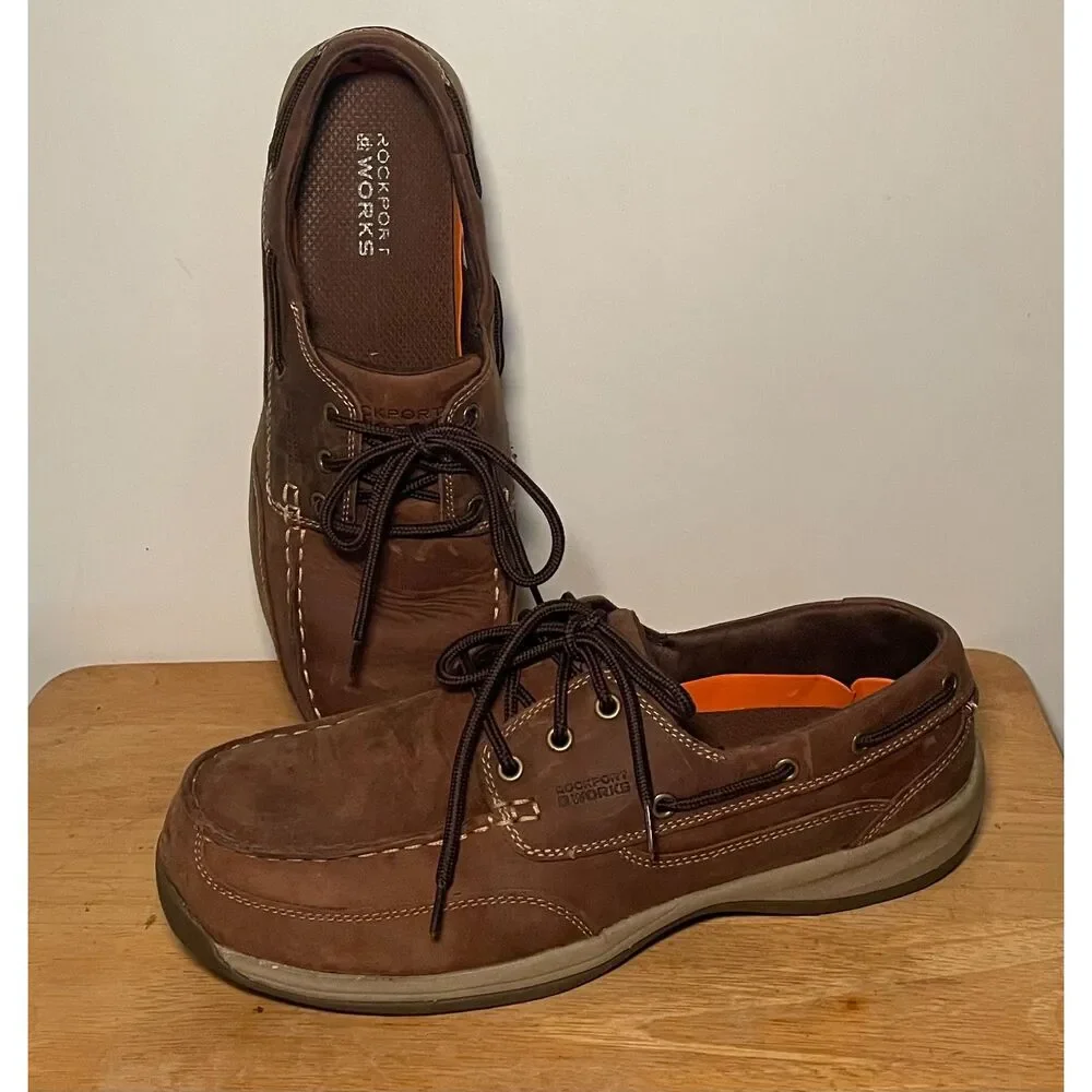 Rockport Works RK6736 Men's 13M Brown Leather EH Safety Toe Work Shoes ASTMF2413